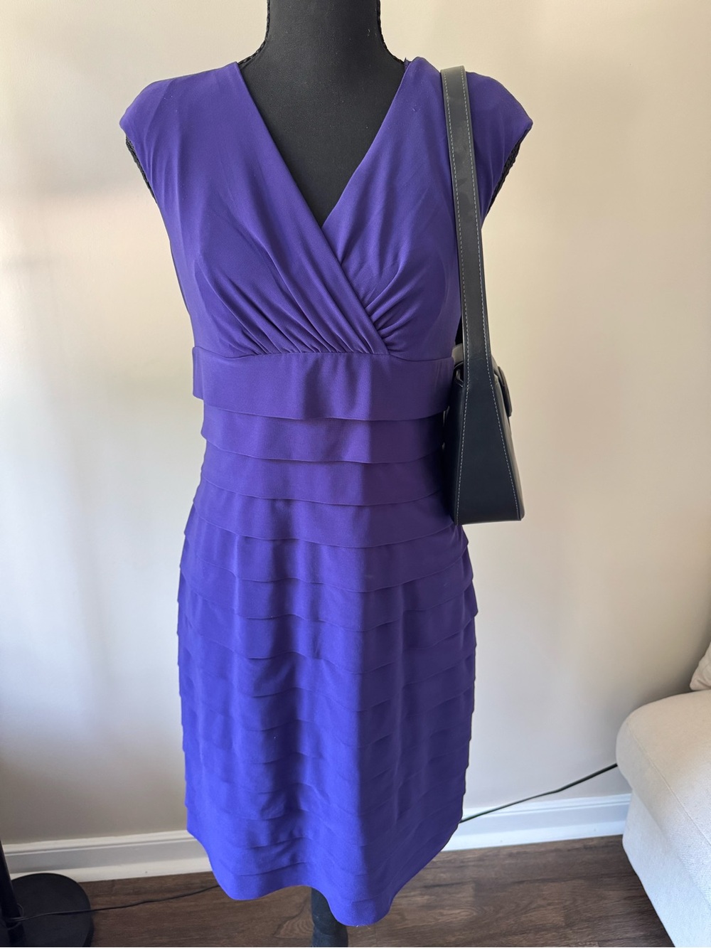 Y2K American Living Deep Purple V-Neck Tiered Midi Dress